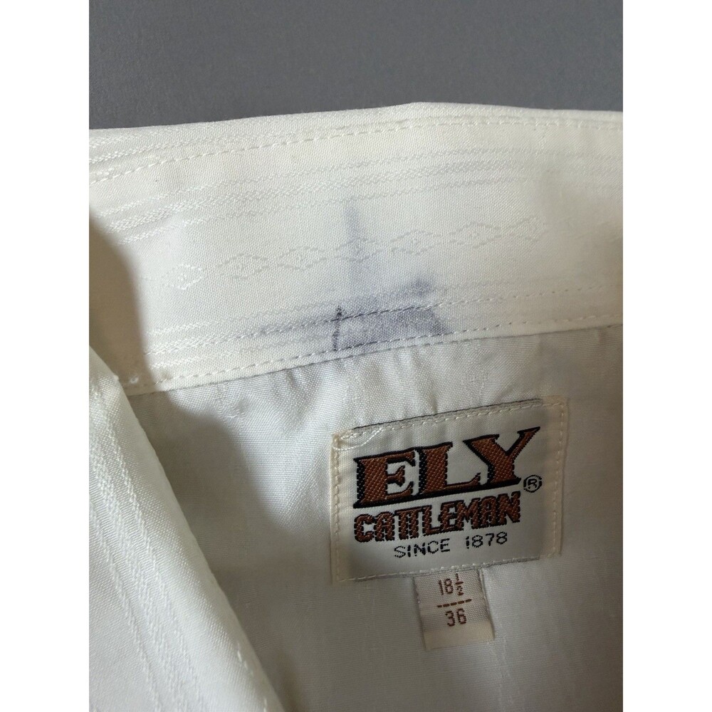 ELY Cattleman Western Pearl Snap Shirt Men’s 16.5 / 36 White Long Sleeve - Picture 14 of 15